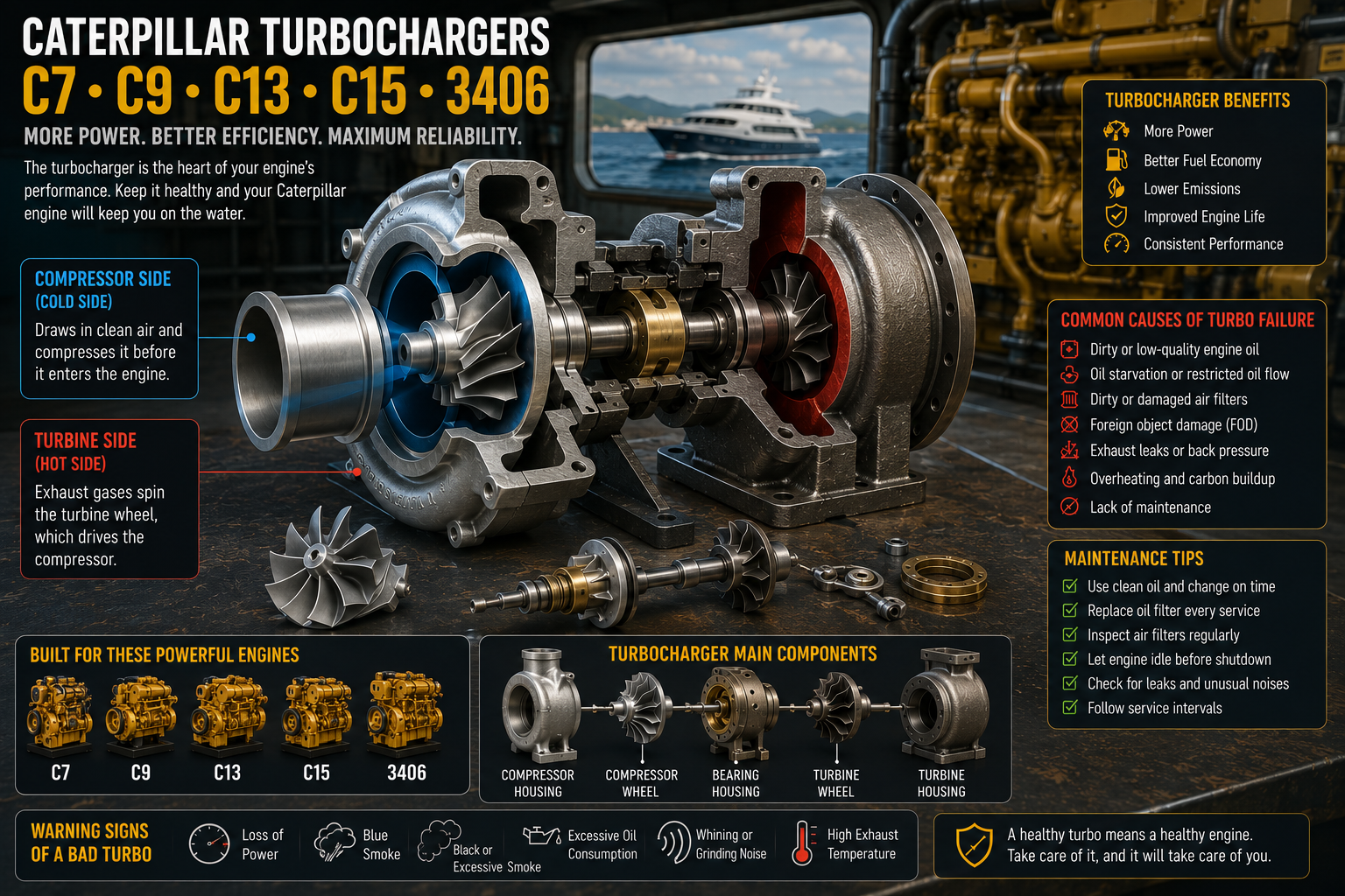 Caterpillar Turbochargers C7 C9 C13 C15 3406 | Common Problems Explained
