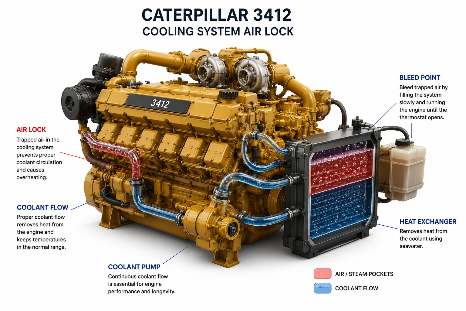 Caterpillar 3412 Marine Engine Cooling Problems & Air Lock Guide | Alfa Marine Spare Parts
