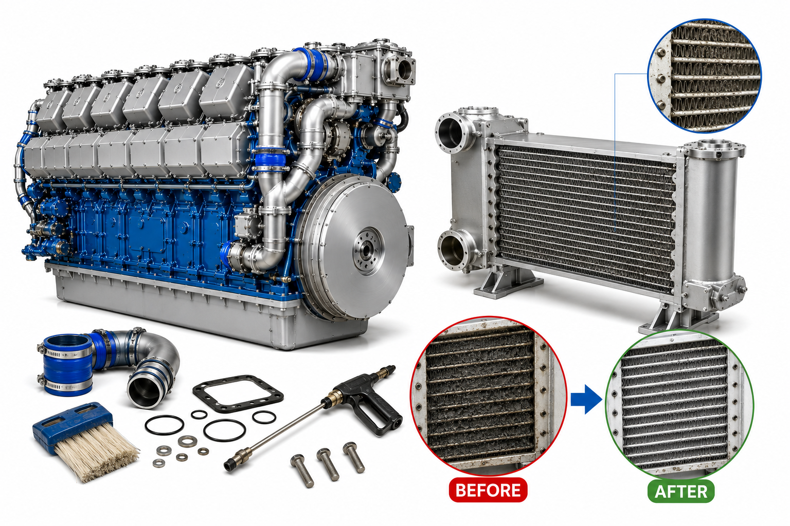 MTU 8V 2000 M72 Charge Air Cooler Maintenance | Alfa Marine Spare Parts