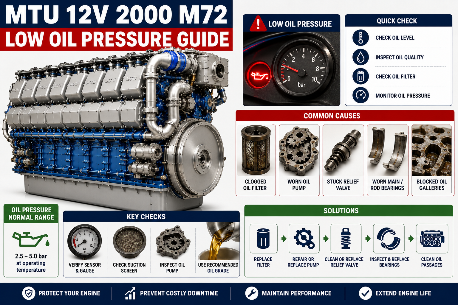 MTU 12V 2000 M72 Low Oil Pressure Guide | Alfa Marine Spare Parts