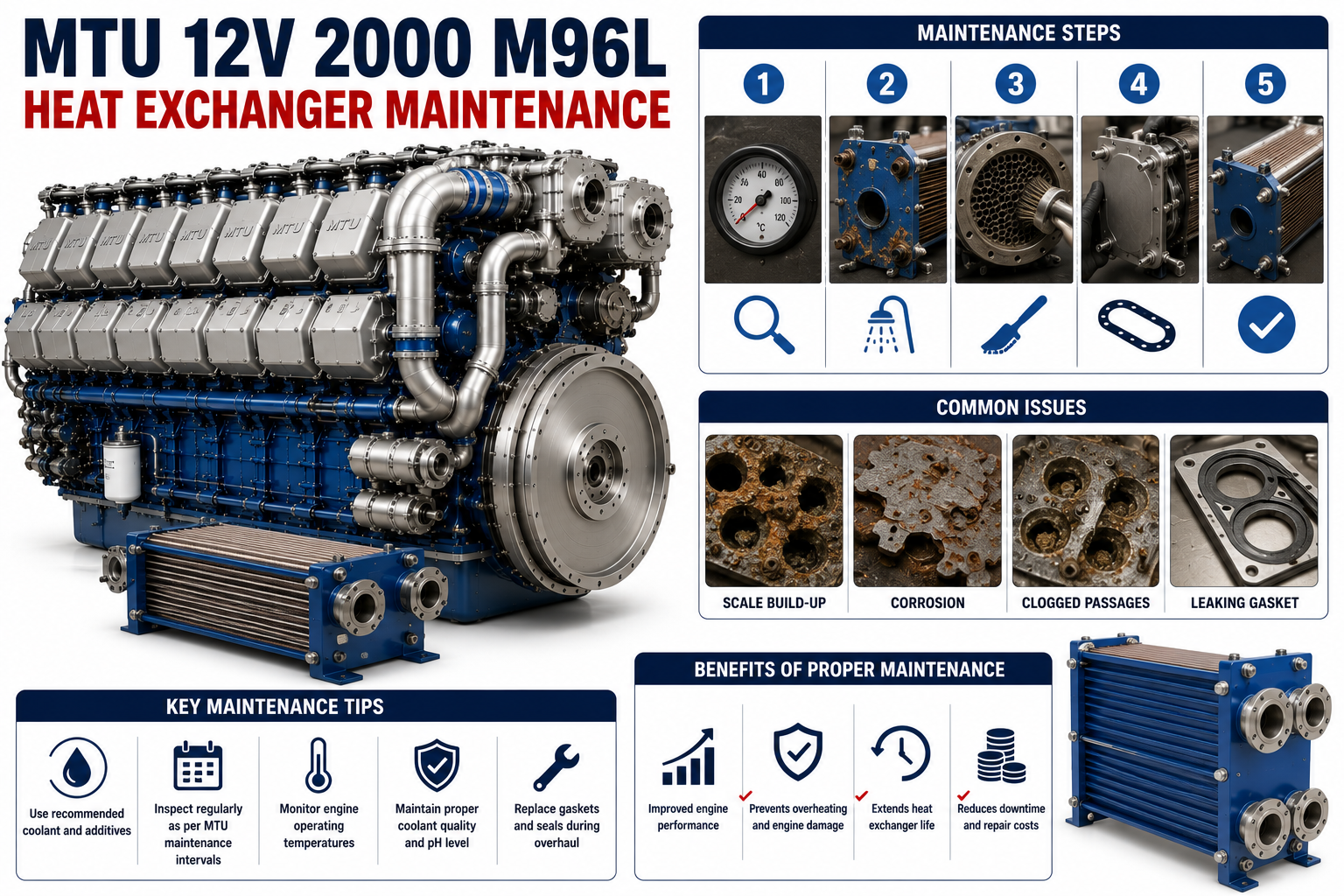 MTU 12V 2000 M96L Heat Exchanger Maintenance | Alfa Marine Spare Parts