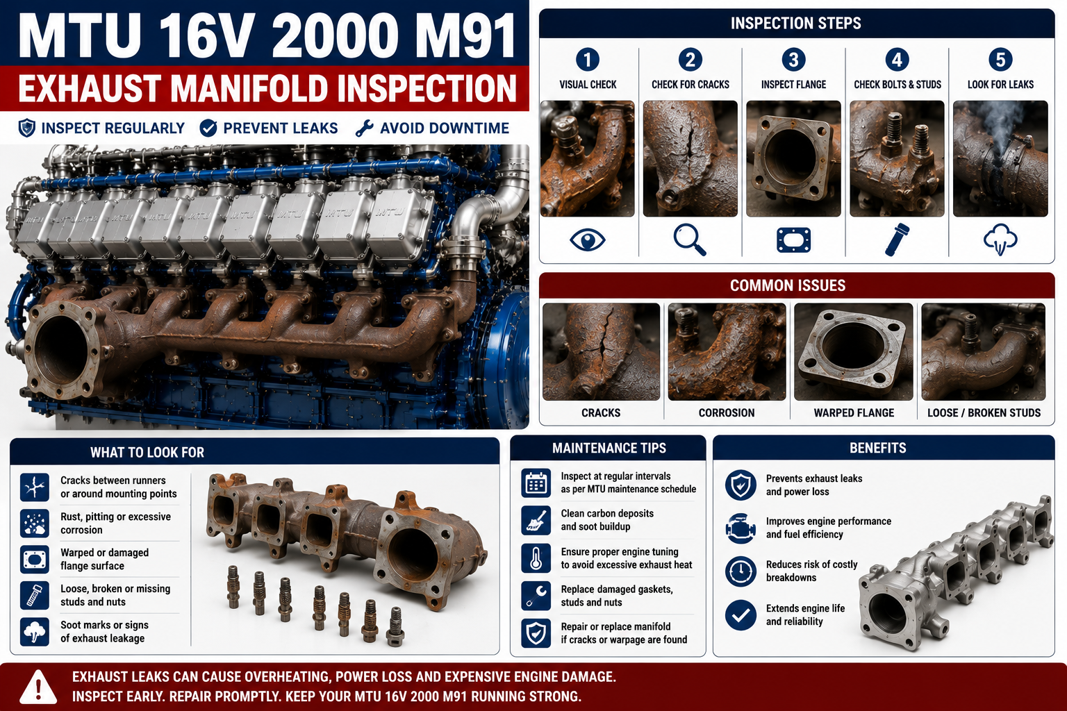 MTU 16V 2000 M91 Exhaust Manifold Inspection | Alfa Marine Spare Parts
