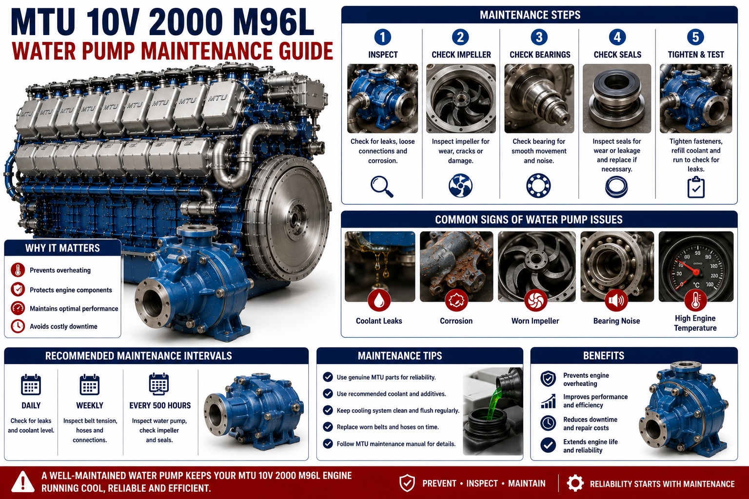 MTU 10V 2000 M96L Water Pump Maintenance Guide | Alfa Marine Spare Parts