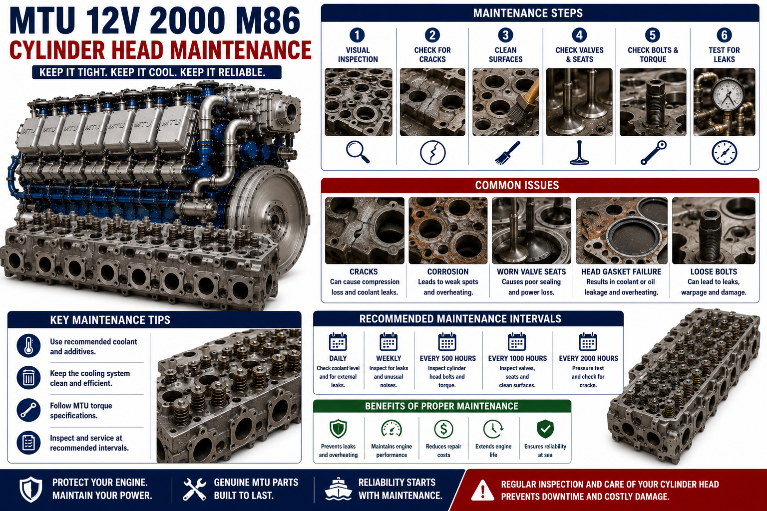 MTU 12V 2000 M86 Cylinder Head Maintenance | Alfa Marine Spare Parts