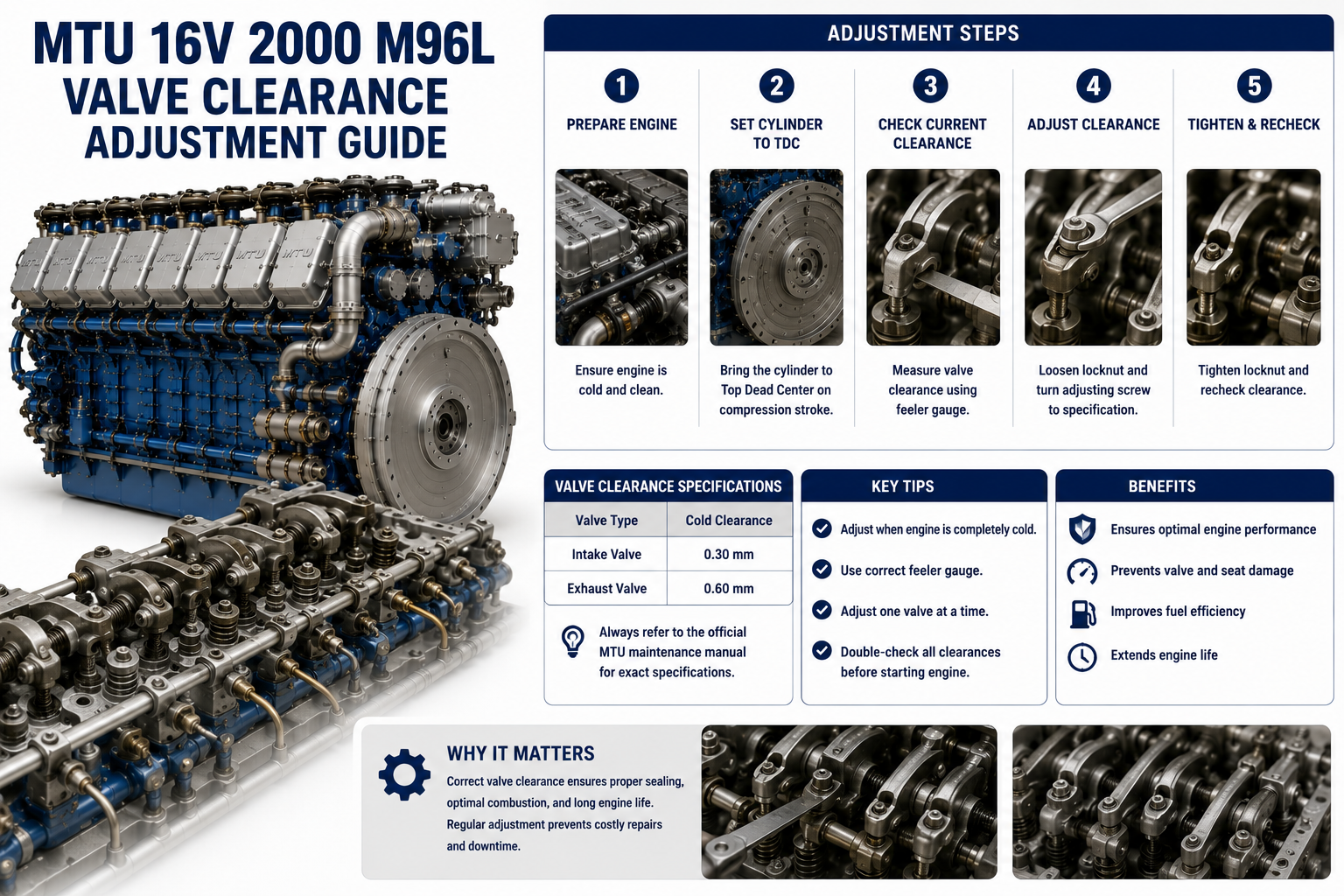 MTU 16V 2000 M96L Valve Clearance Adjustment Guide | Alfa Marine Spare Parts