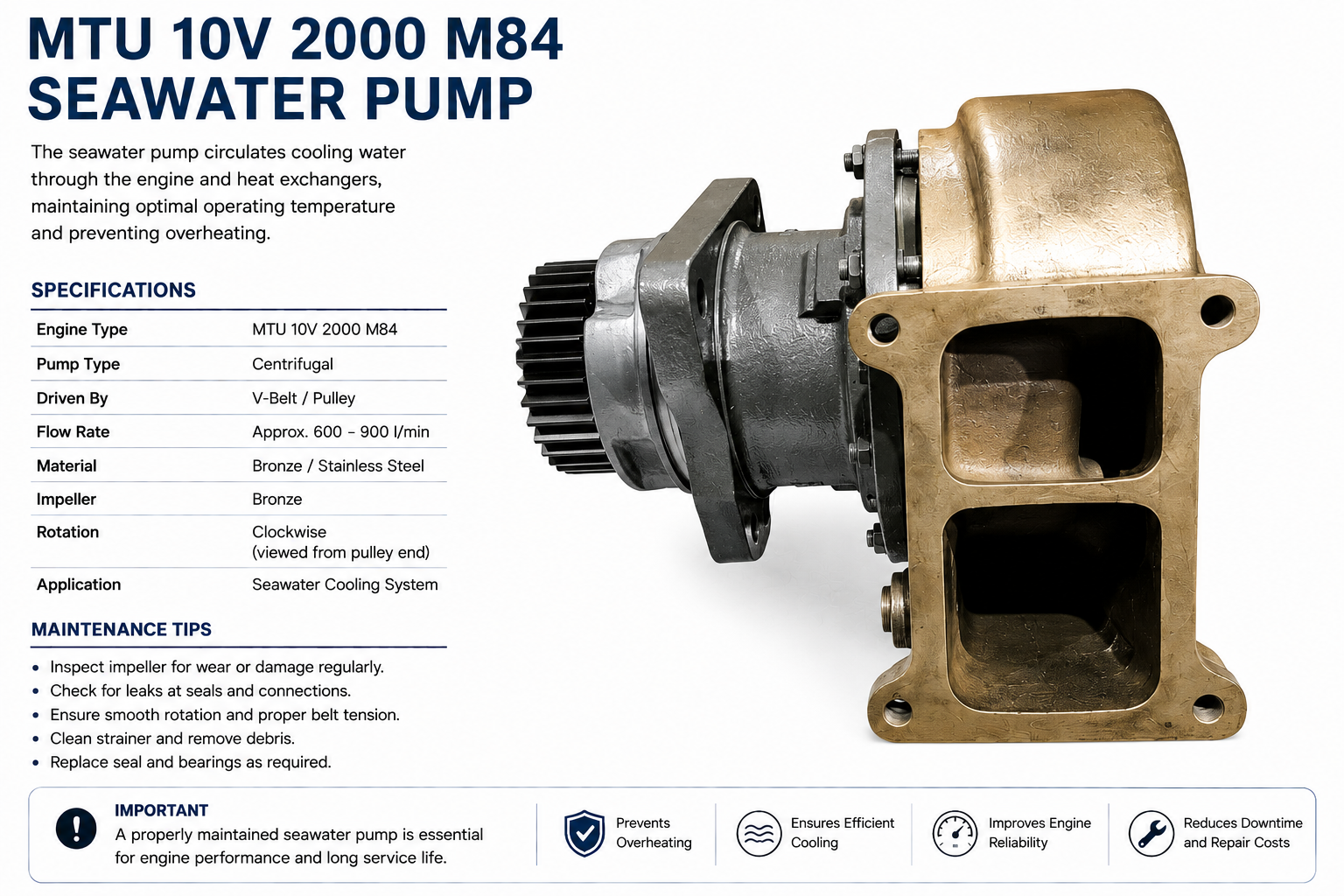 MTU 10V 2000 M84 Seawater Pump Maintenance Guide | Alfa Marine Spare Parts