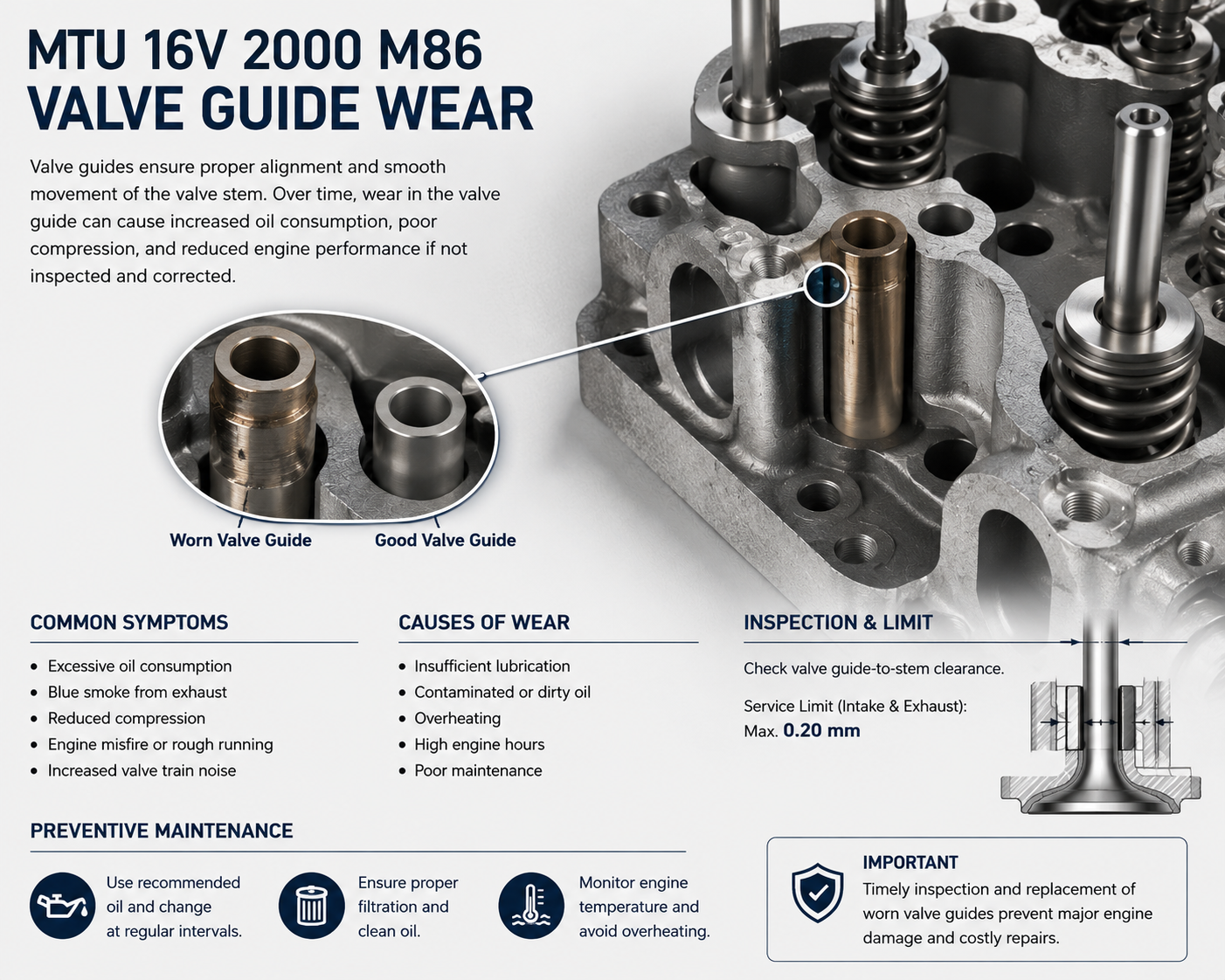 MTU 16V 2000 M86 Valve Guide Wear: Symptoms, Causes & Maintenance | Alfa Marine Spare Parts