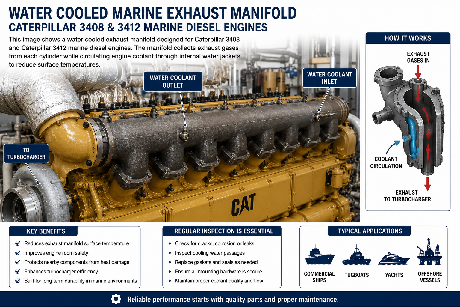 Water Cooled Marine Exhaust Manifold Caterpillar 3408 3412 Engines | Alfa Marine Spare Parts
