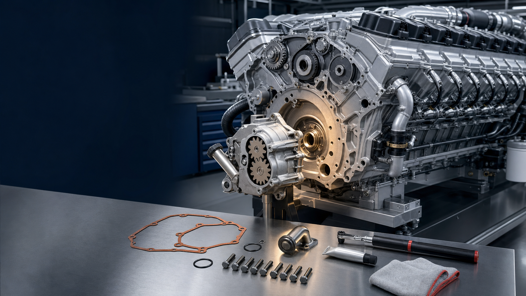 MTU 12V4000 M90 Marine Engine | Oil Pump Installation Guide