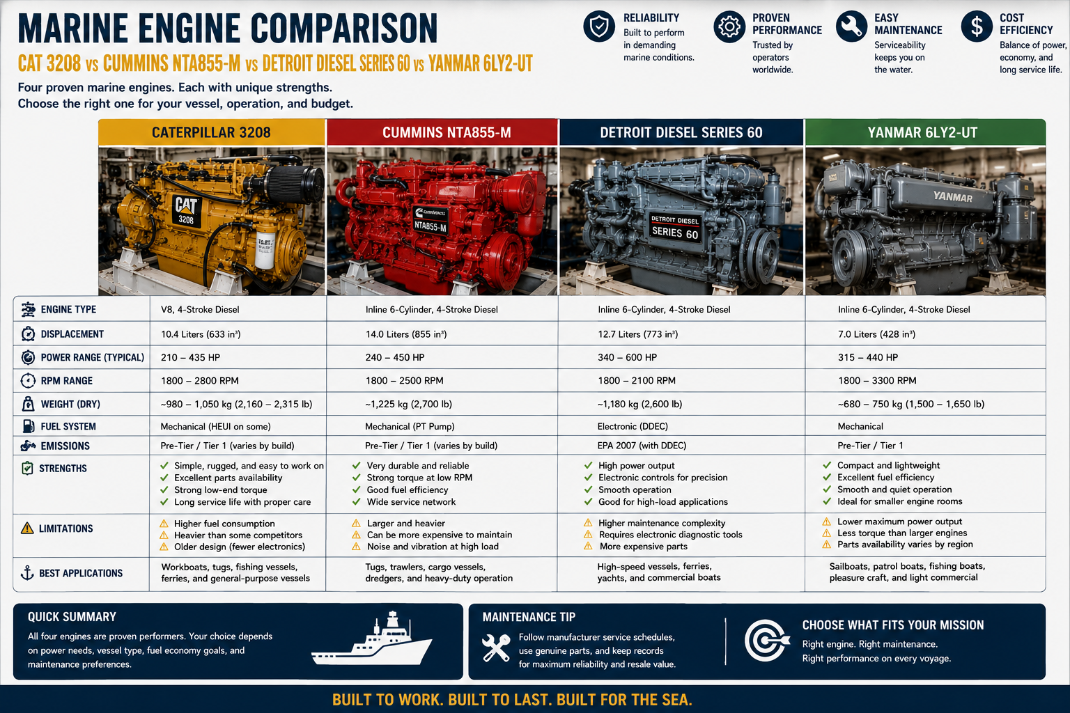 Caterpillar 3208 Marine Engine vs Other Marine Engines