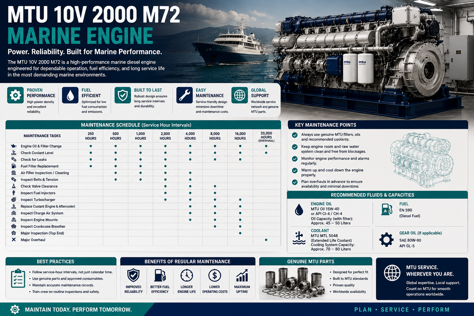 MTU 10V 2000 M72 Marine Engine Maintenance Schedule