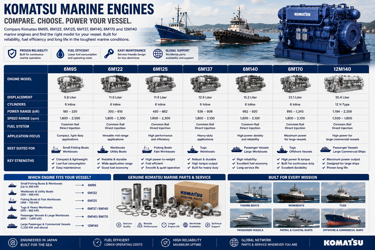 Komatsu Marine Engine Types & Applications