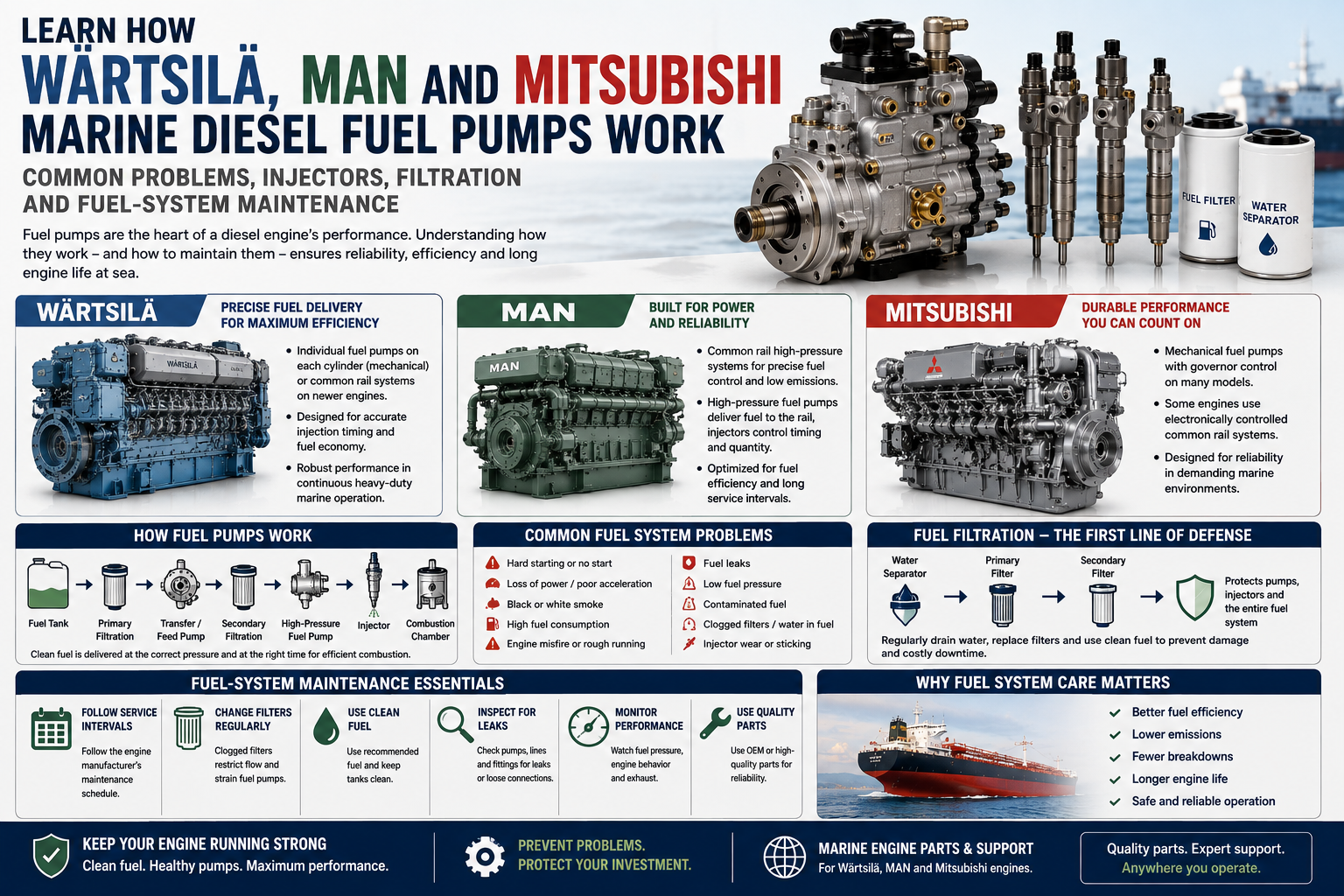 Marine Diesel Fuel Pumps: Wärtsilä, MAN & Mitsubishi