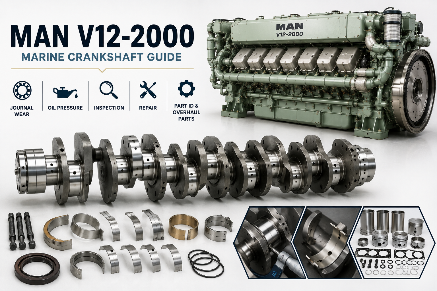 MAN V12-2000 Marine Crankshaft | Bearings, Inspection & Repair