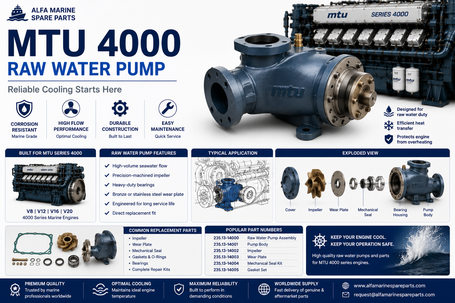MTU 4000 Raw Water Pump | Seawater Flow, Repair & Cooling Guide