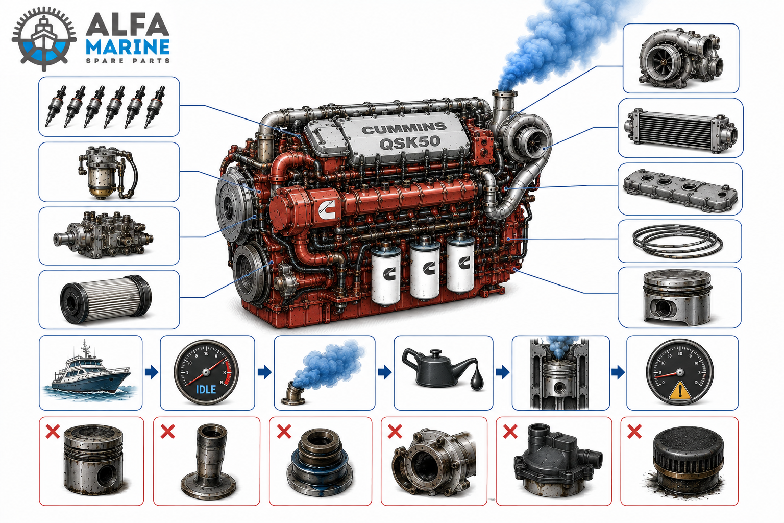 Cummins QSK50 Marine Blue Smoke at Idle: Causes & Fixes