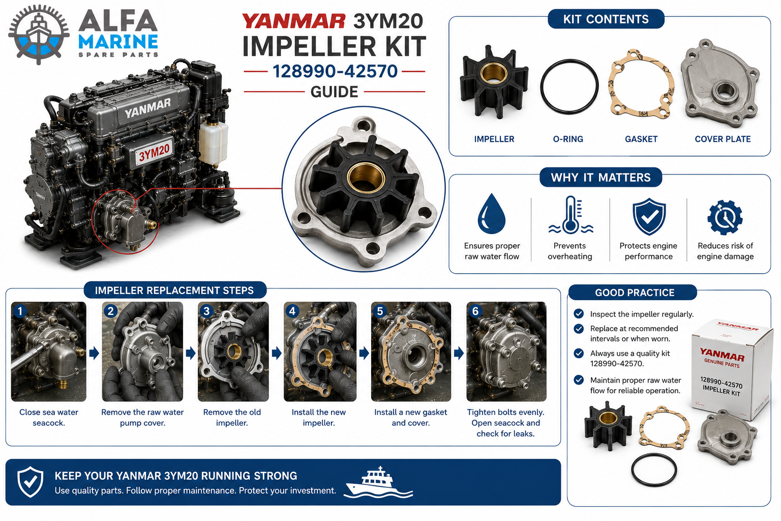 Yanmar 3YM20 Impeller 128990-42570 Inspection Guide