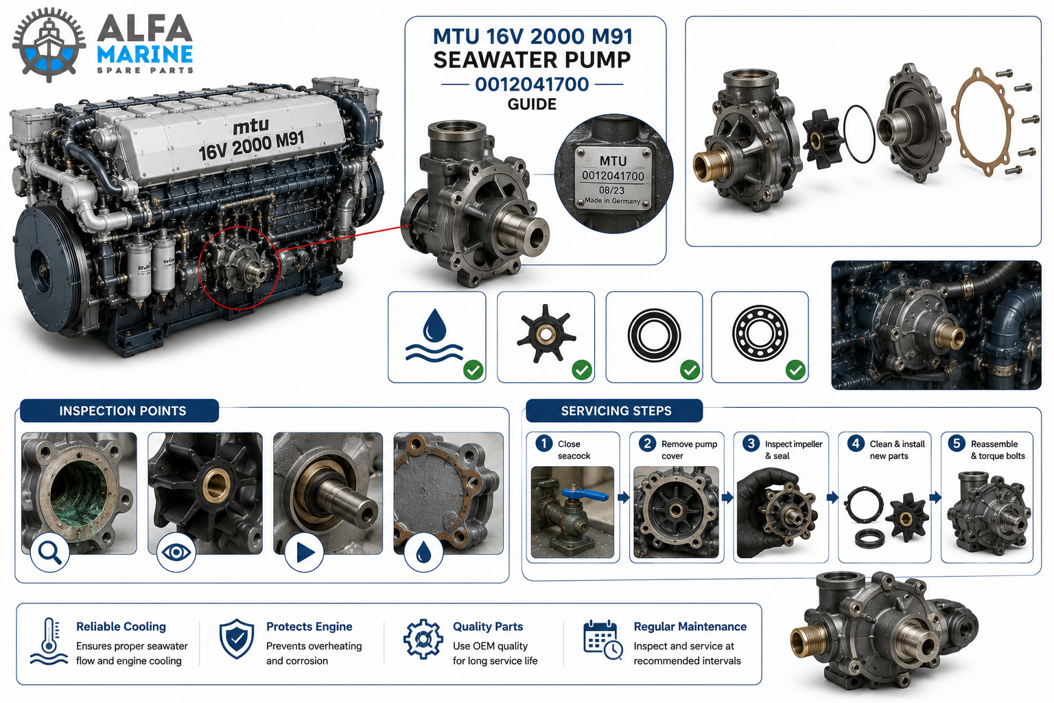 MTU 16V 2000 M91 Seawater Pump 0012041700 Parts Guide