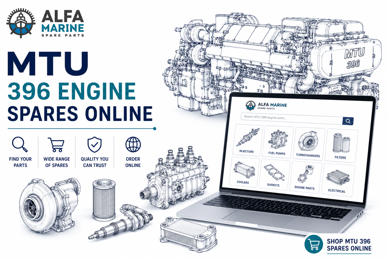 MTU 396 engine spare parts for maintenance and overhaul