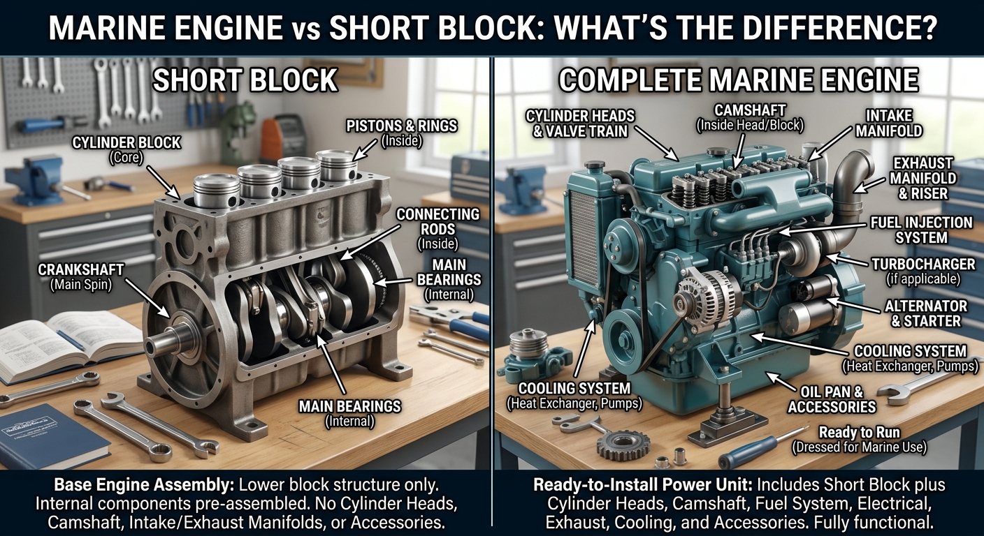 Caterpillar C18 C32 and MTU Series 4000 marine engine short block