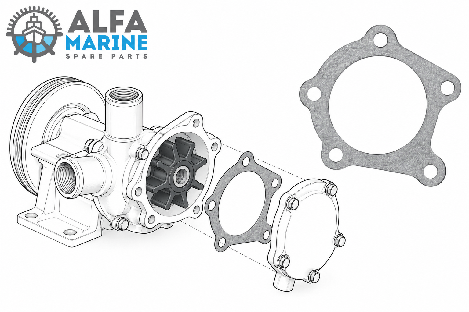 Doosan L066TI marine engine raw water pump gasket