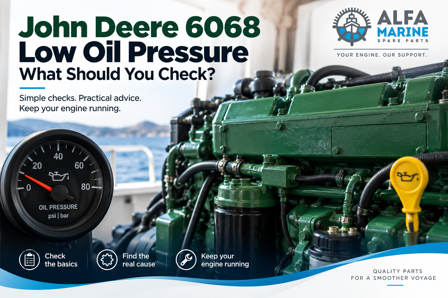 John Deere 6068 marine engine low oil pressure checks