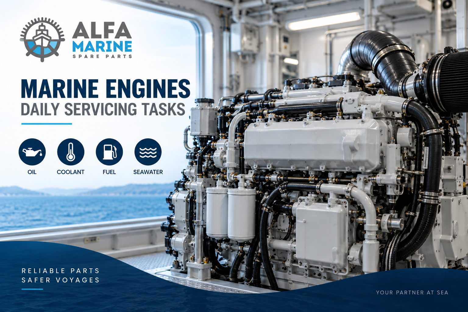 Daily servicing checks for Komatsu 6M, S6D, SA6D and SAA6D marine engines