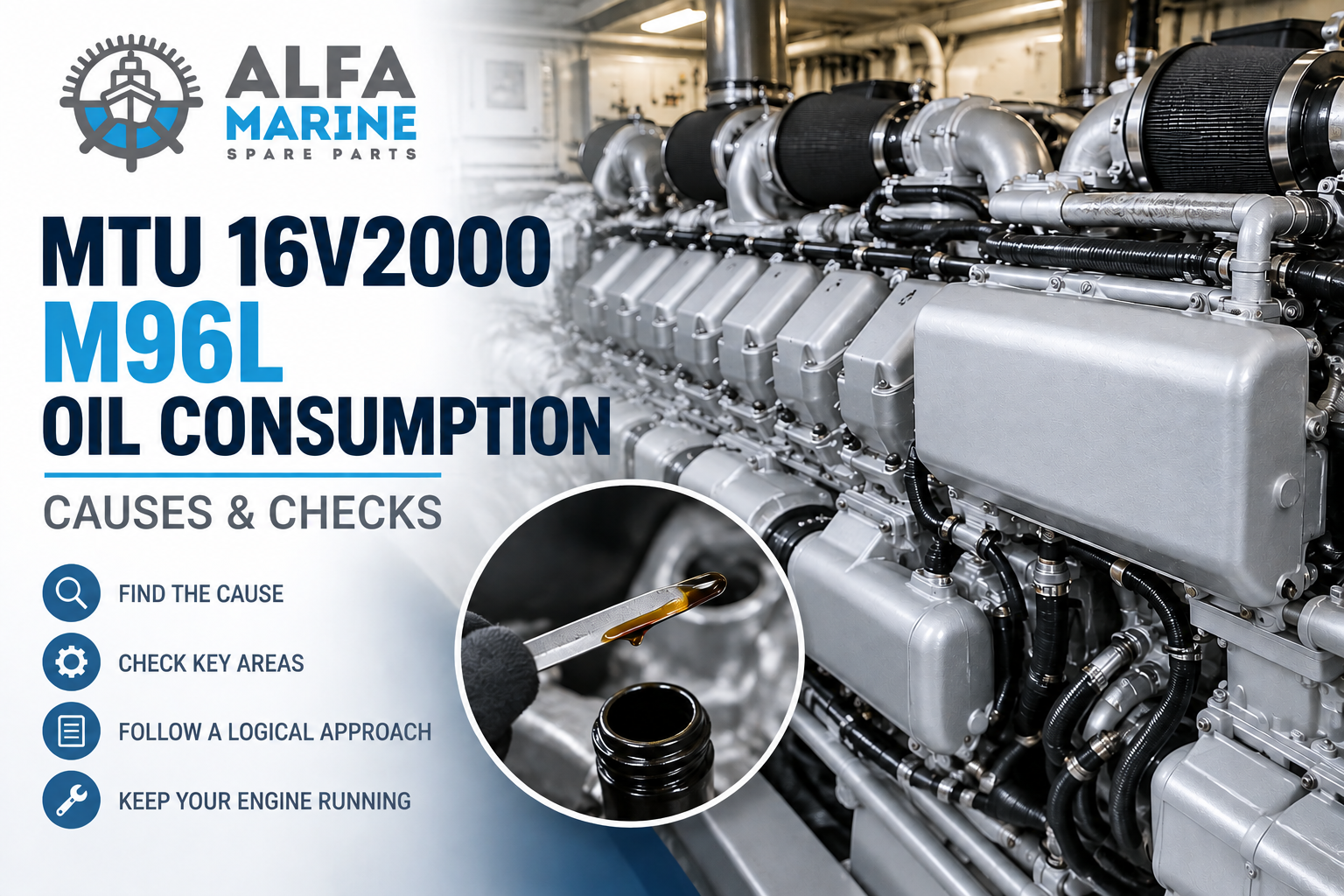 MTU 16V2000 M96L marine engine oil consumption inspection