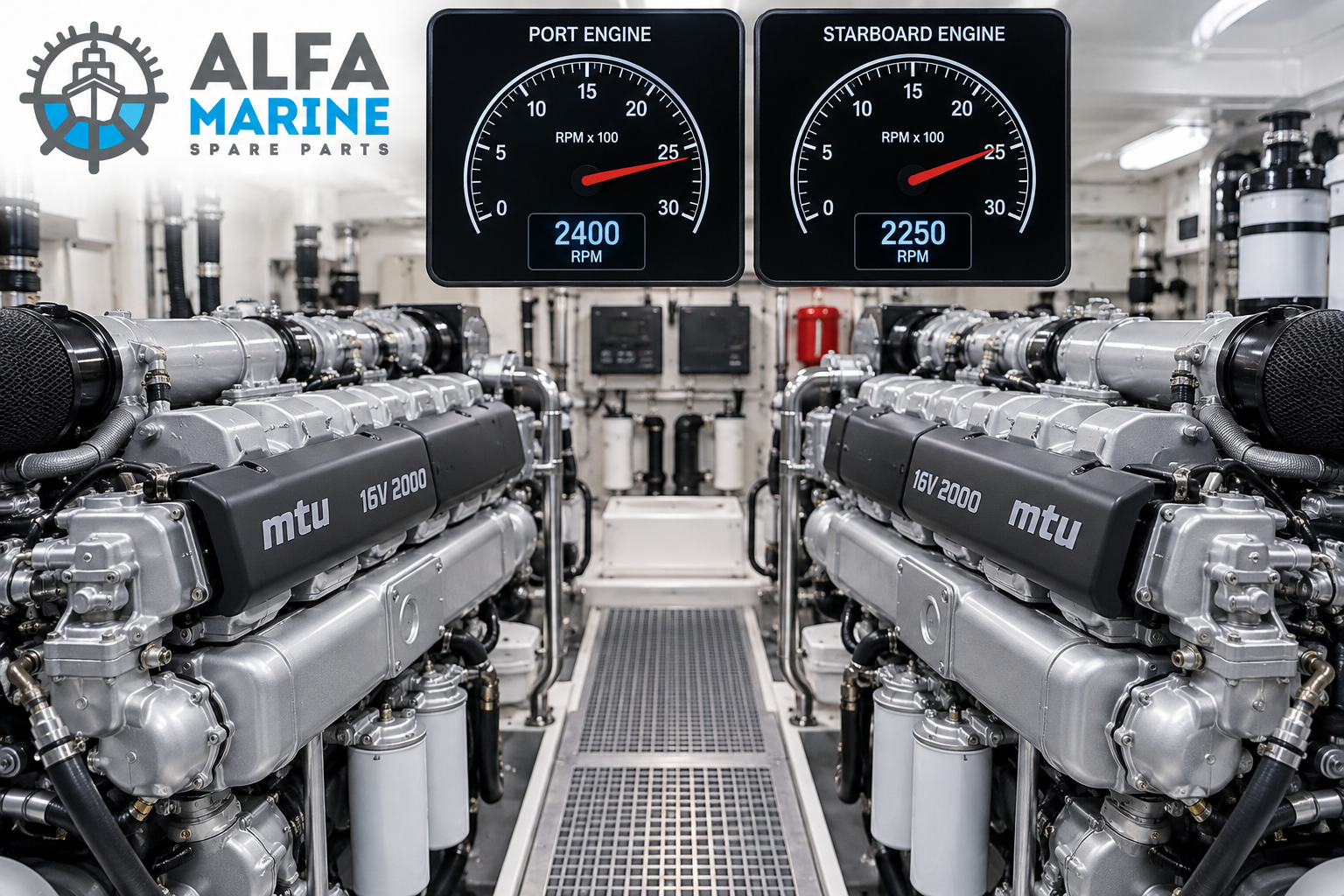 MTU 16V2000 M96L one engine not reaching full RPM under load