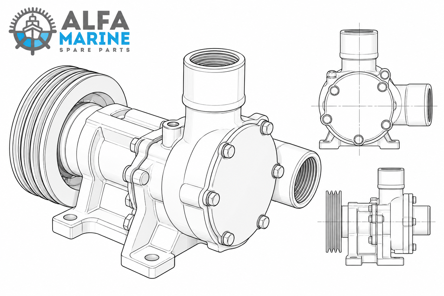 Scania DI13 marine propulsion engine raw water pump