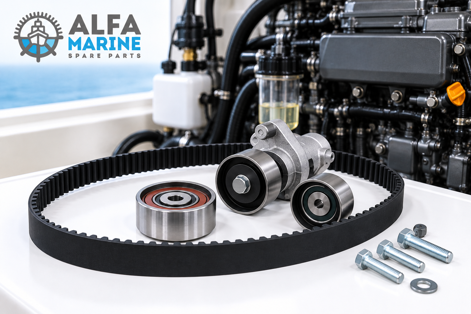 Yanmar 6LP marine engine timing belt kit with tensioner and idler