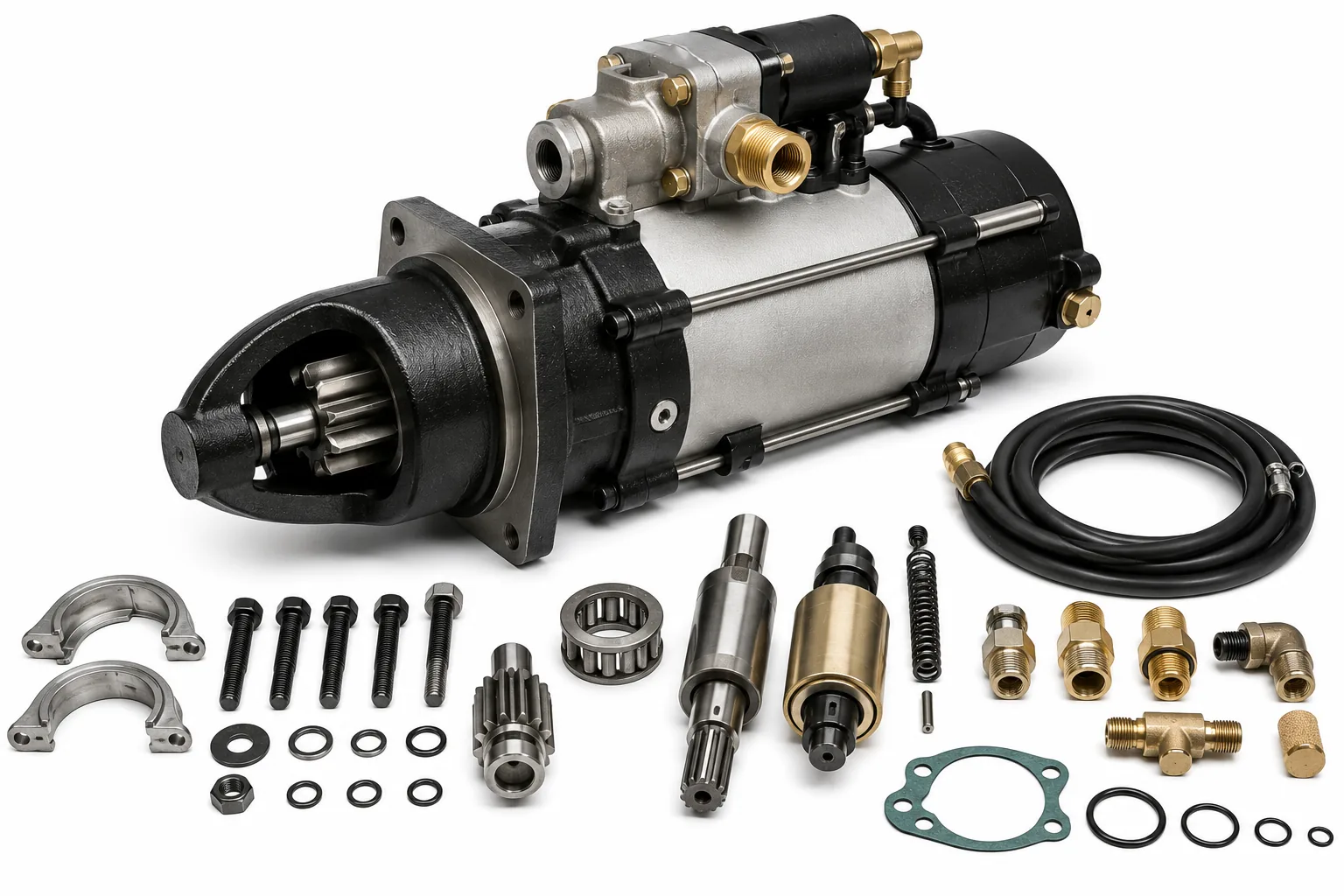 Heavy-duty marine air starting motors, pneumatic engine starters, and complete air starter assemblies for vessel diesel engines by Alfa Marine Spare Parts.