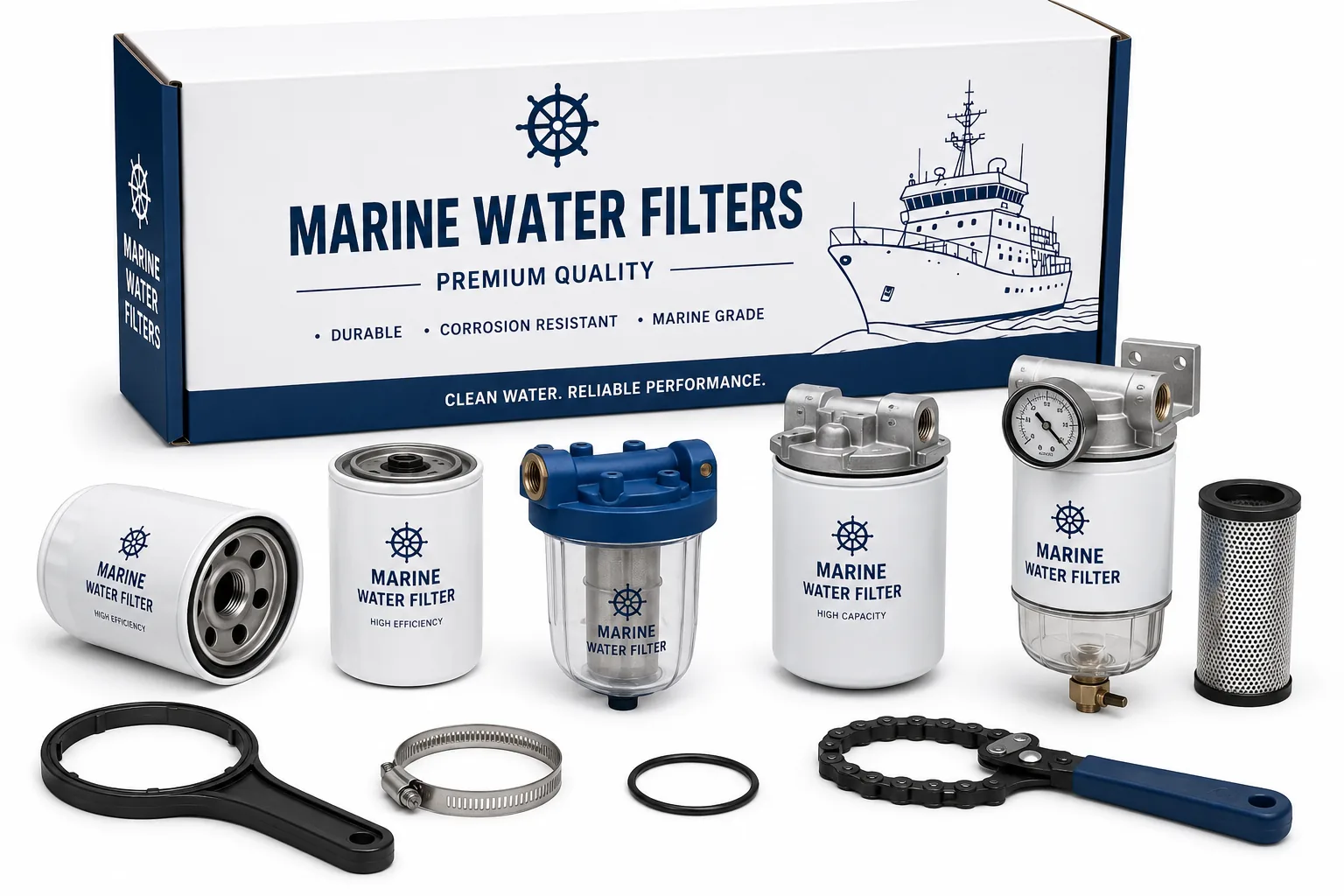 Commercial marine cooling water filters, sea water strainers, raw water filtration elements, and vessel intake screen filters by Alfa Marine Spare Parts.