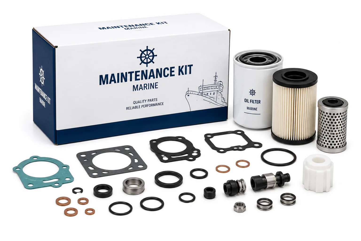 Scheduled marine diesel engine maintenance kits, preventative vessel service kits, filter elements, and scheduled routine service packs by Alfa Marine Spare Parts.