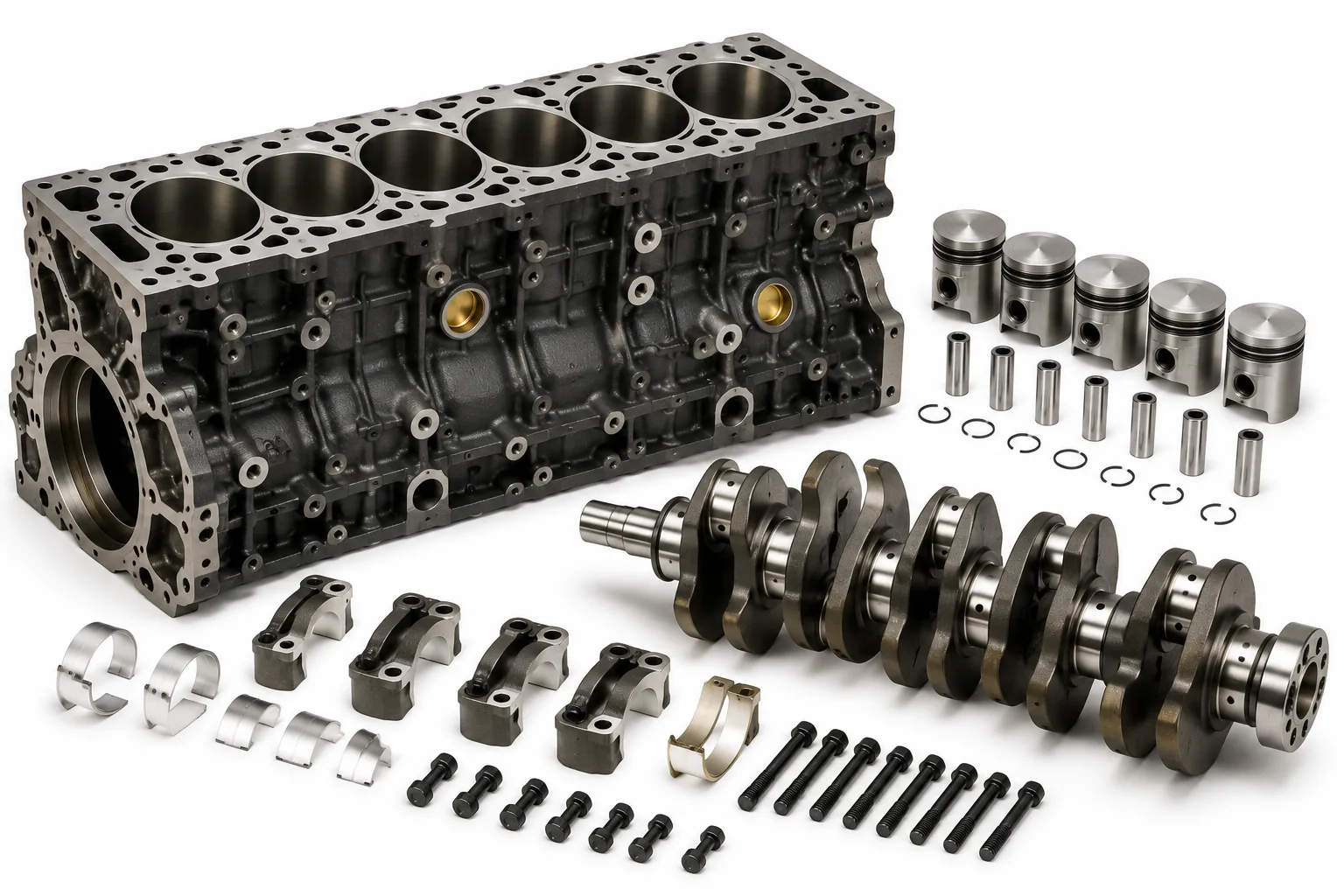 Assembled marine diesel engine short blocks, replacement short block assemblies with crankshaft and pistons for vessel engine overhaul by Alfa Marine Spare Parts.