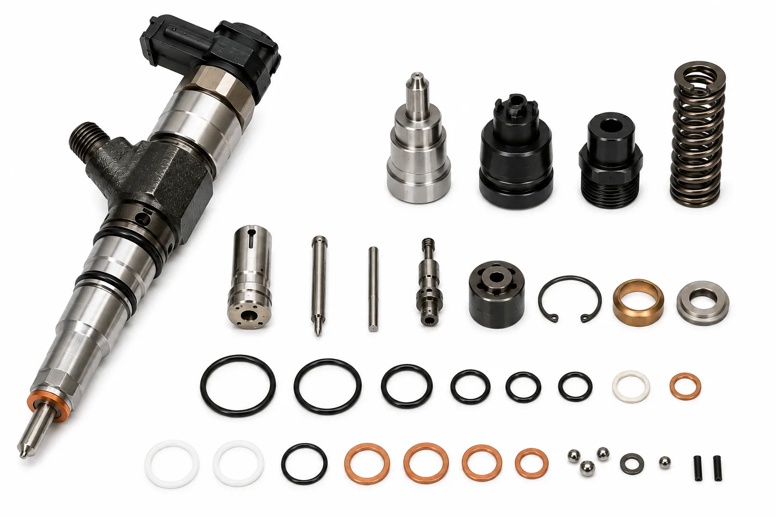 Complete marine diesel fuel injector repair kits, injector overhaul component sets, nozzle sealing washers, and o-ring replacement kits by Alfa Marine Spare Parts.