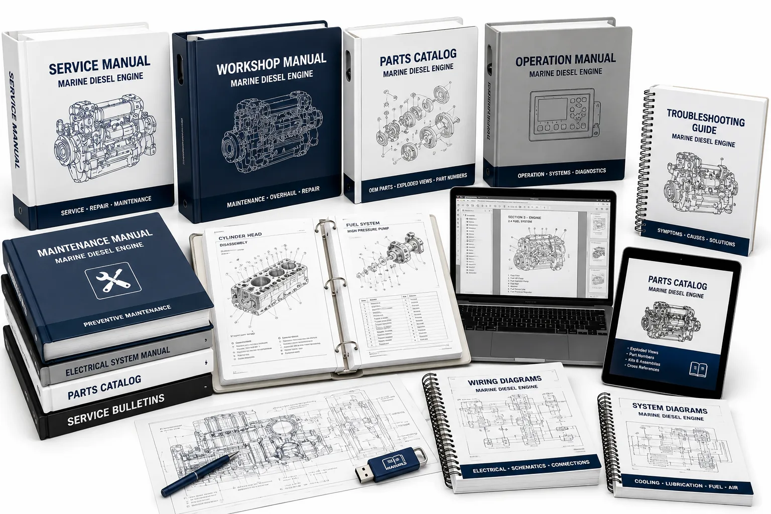 Official marine engine technical workshop manuals, service books, and parts catalogs by Alfa Marine.