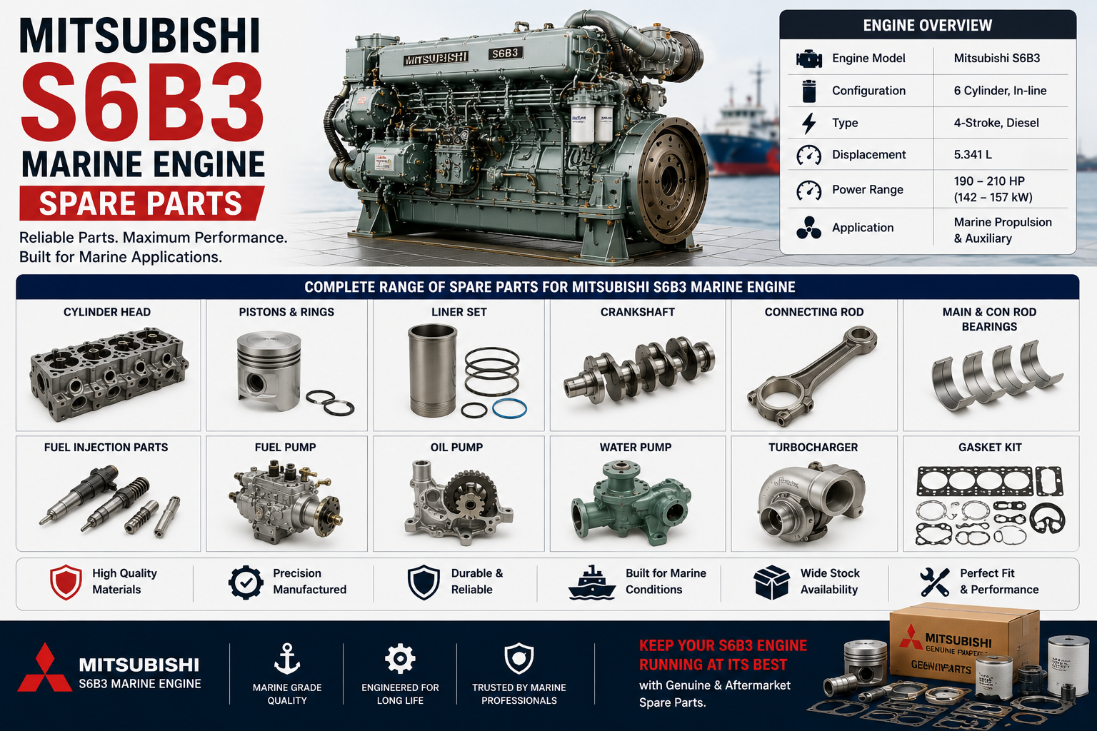 Mitsubishi S6B3 Marine Engine Spare Parts