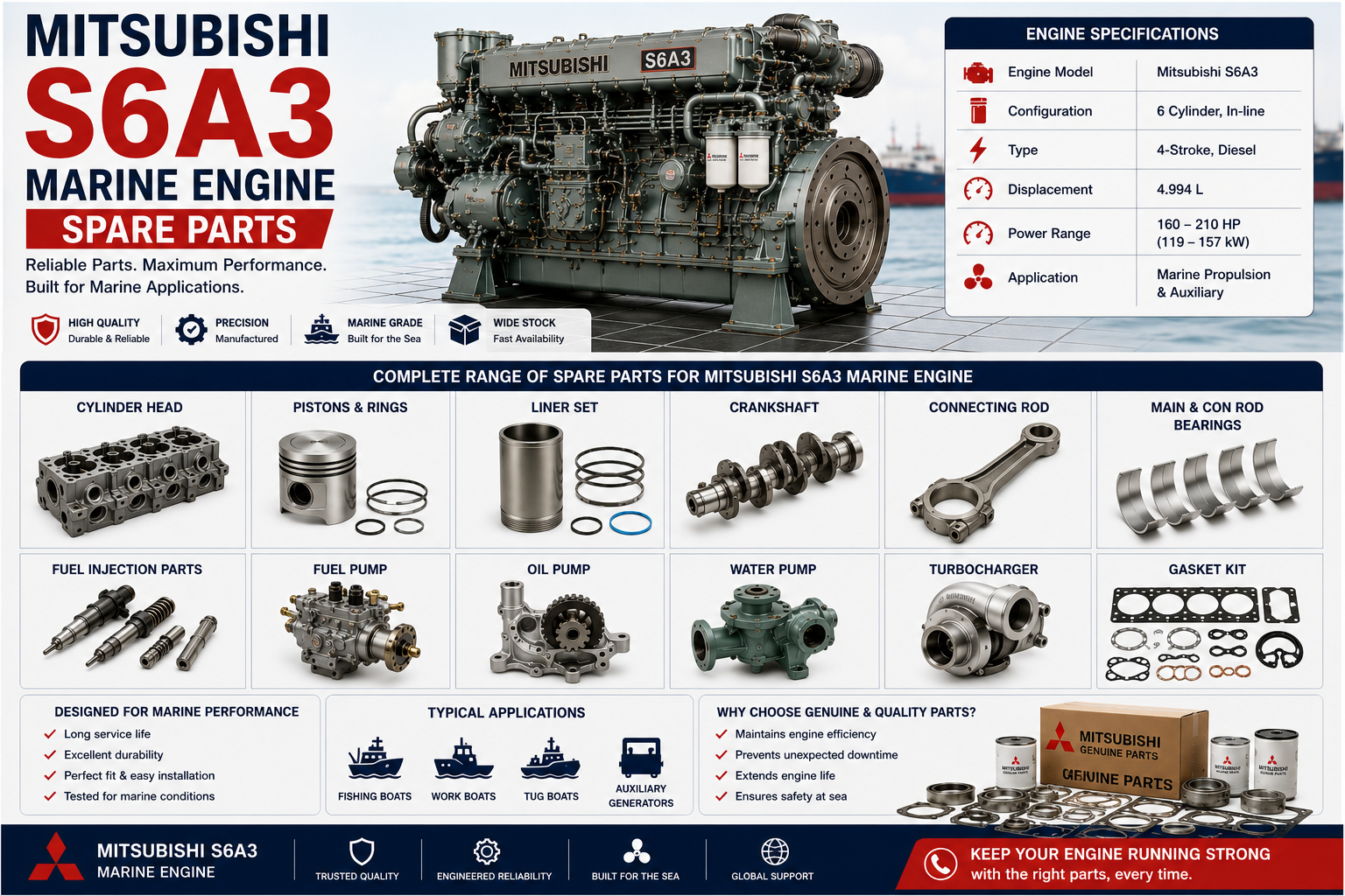Mitsubishi S6A3 Marine Engine Spare Parts