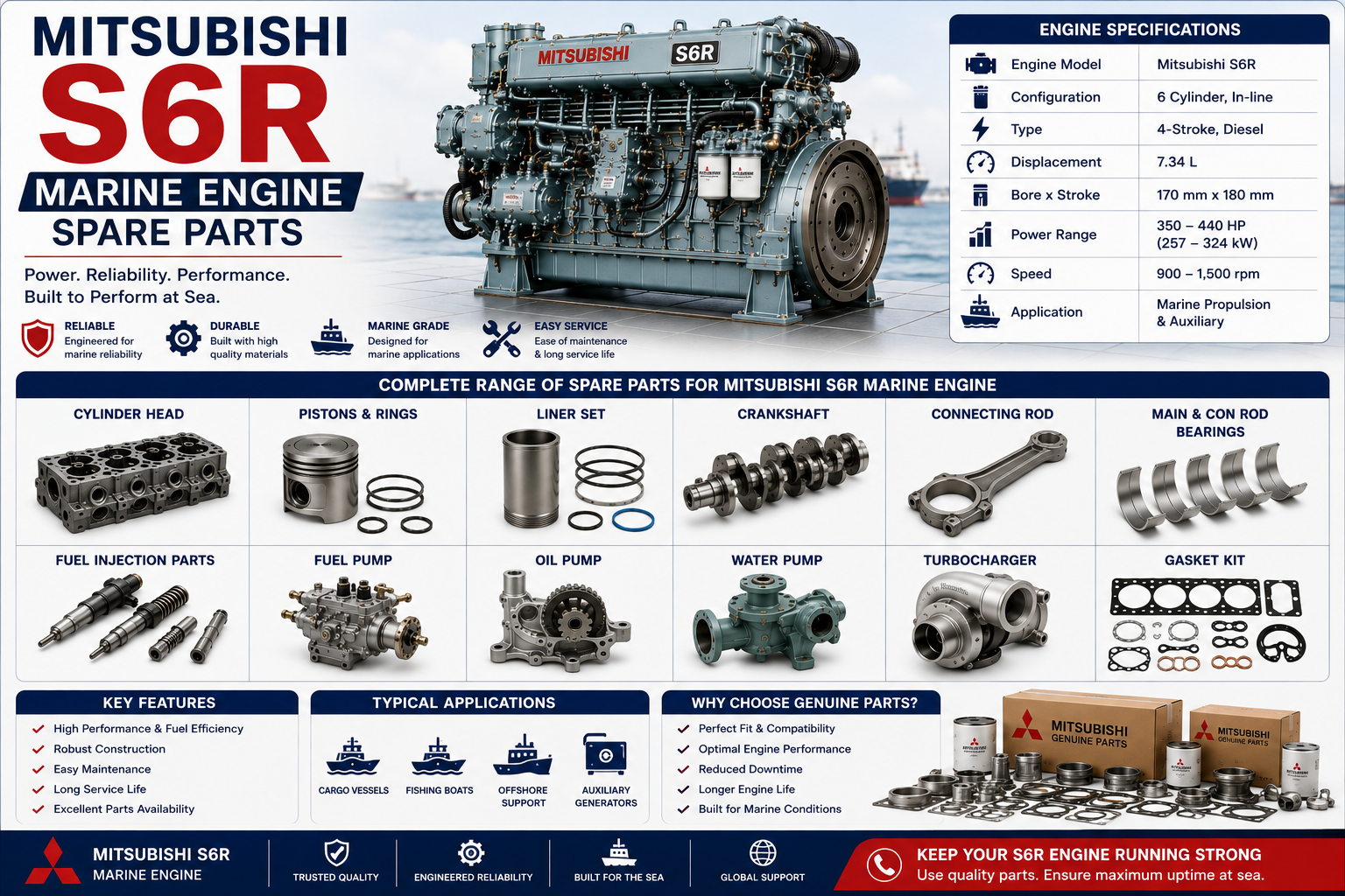 Mitsubishi S6R Marine Engine Spare Parts