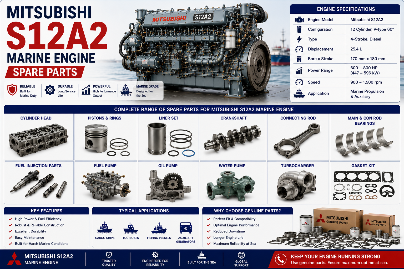 Mitsubishi S12A2 Marine Engine Spare Parts