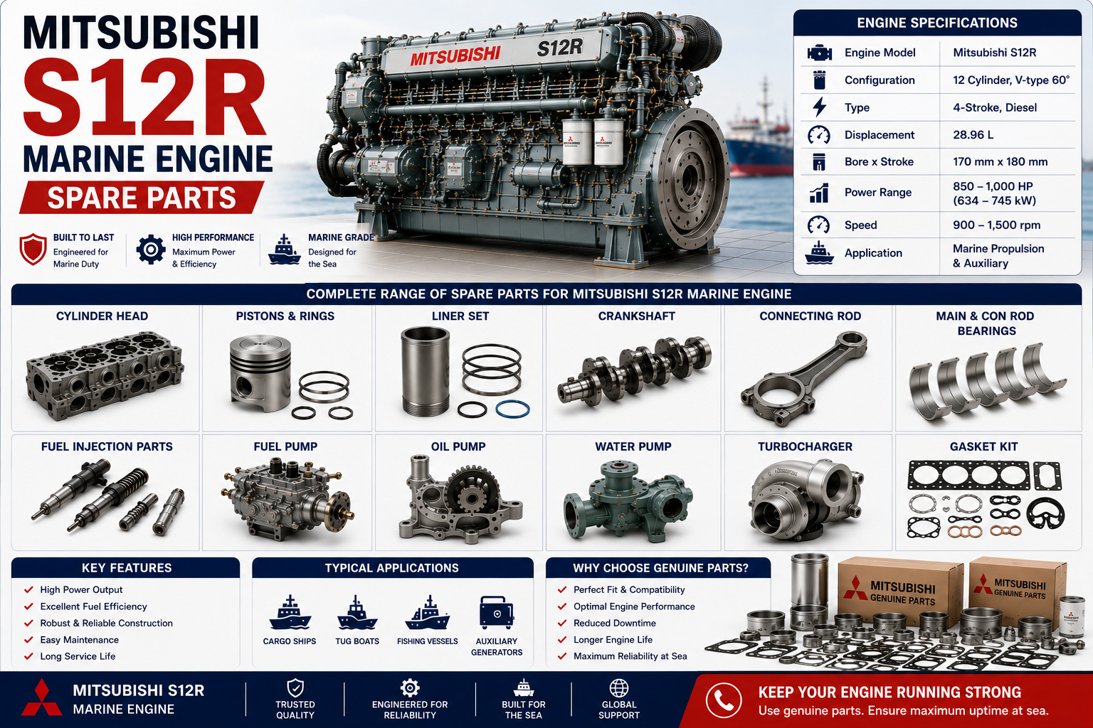 Mitsubishi S12R Marine Engine Spare Parts