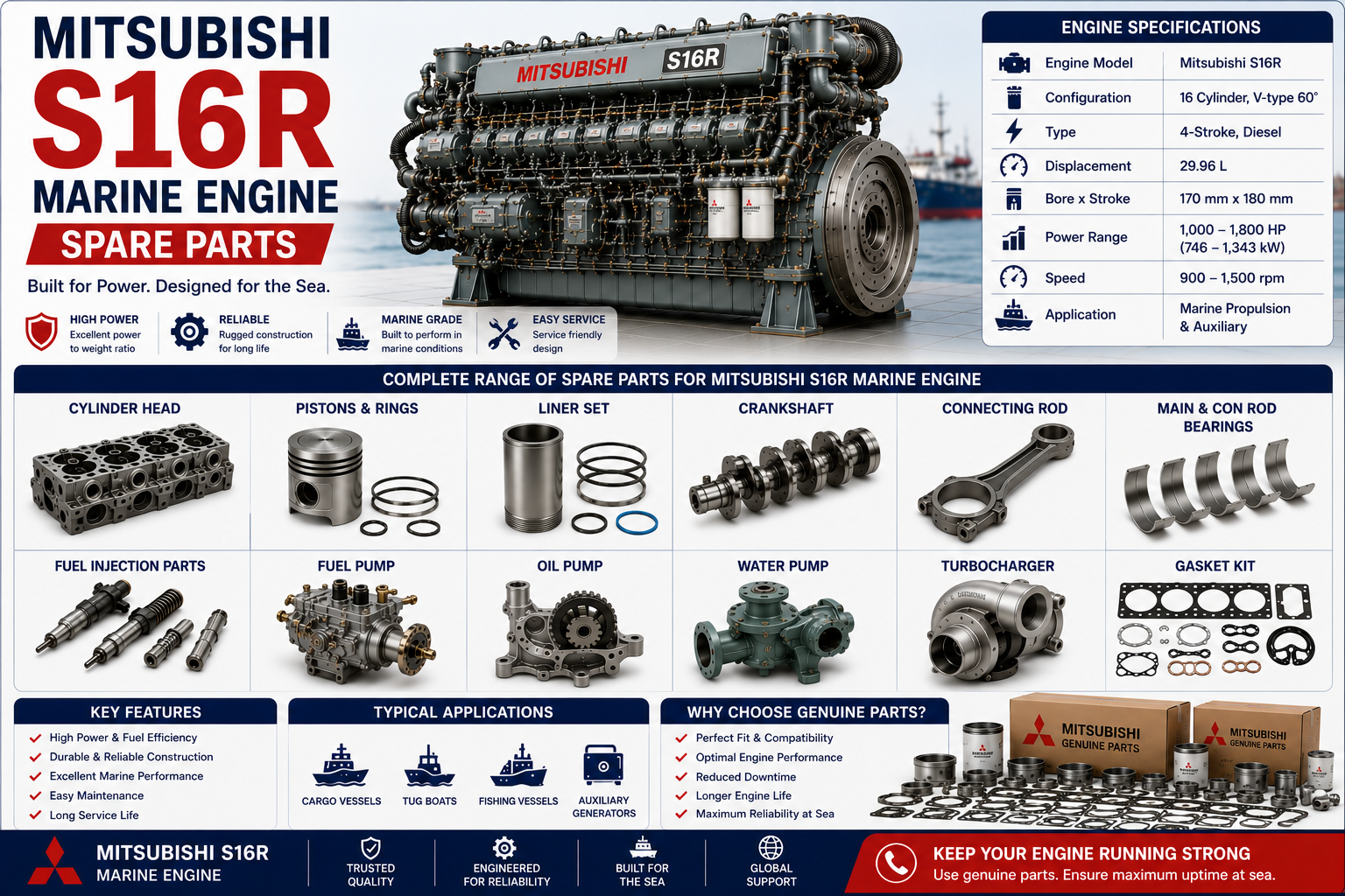 Mitsubishi S16R Marine Engine Spare Parts