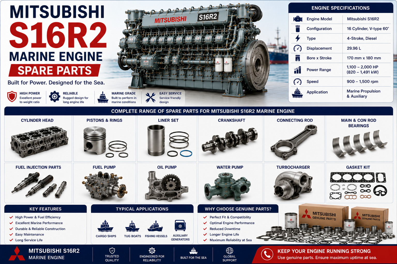 Mitsubishi S16R2 Marine Engine Spare Parts