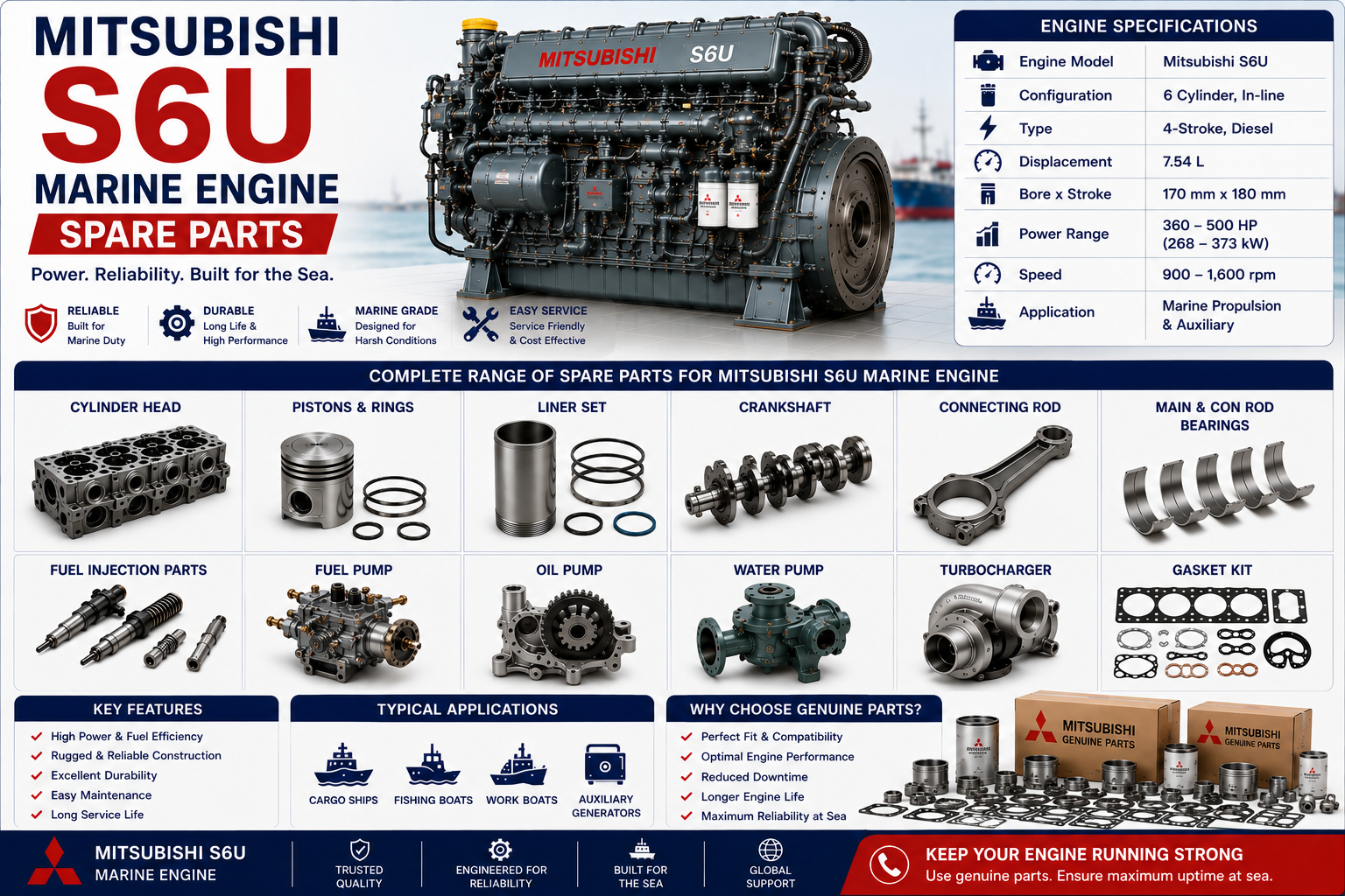 Mitsubishi S6U Marine Engine Spare Parts
