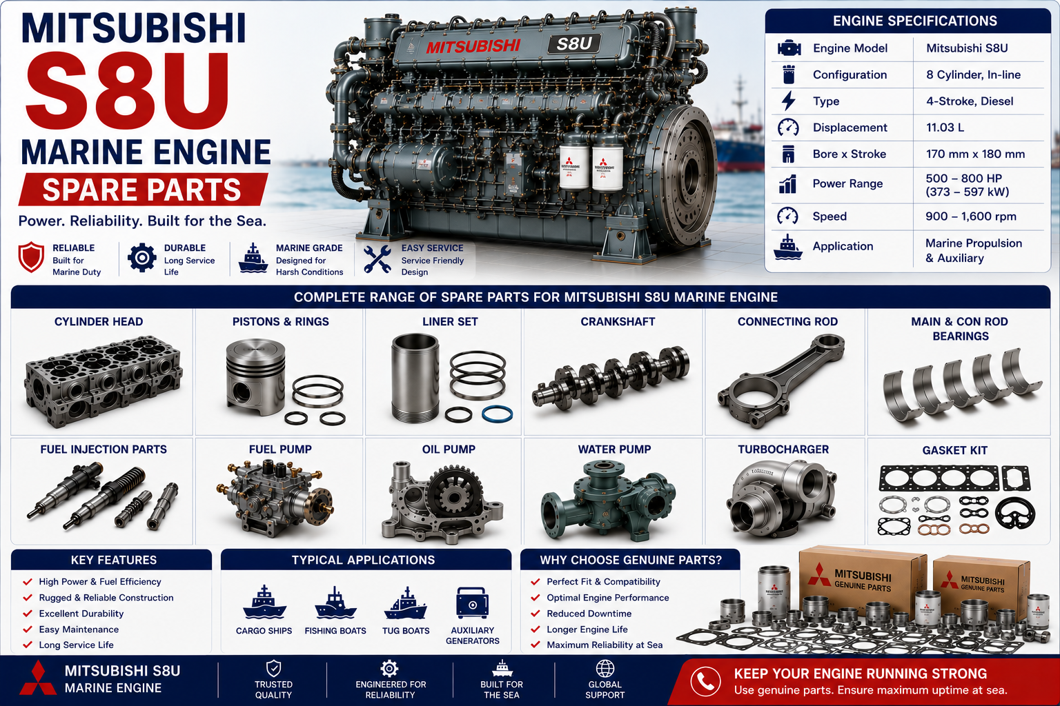 Mitsubishi S8U Marine Engine Spare Parts