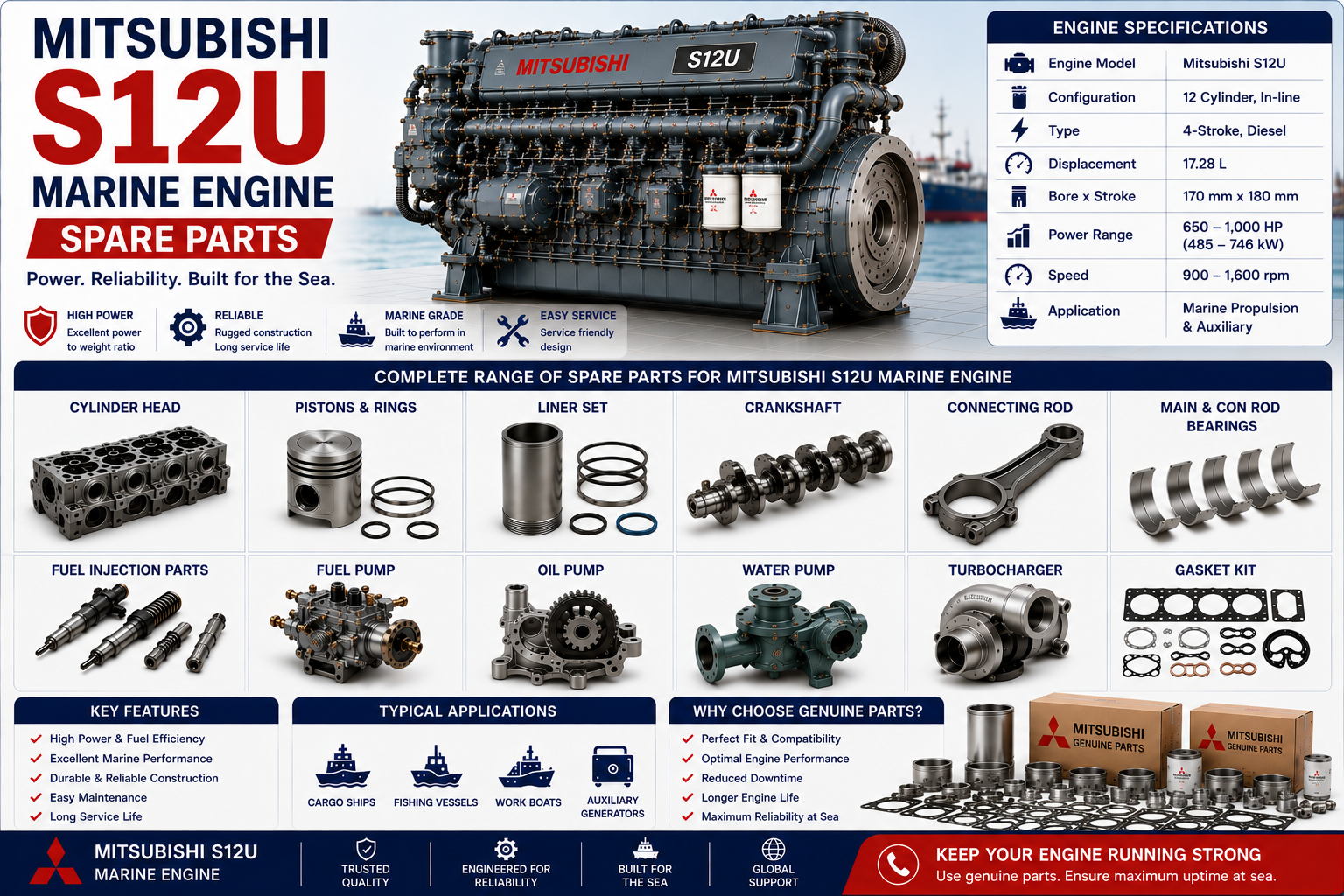 Mitsubishi S12U Marine Engine Spare Parts