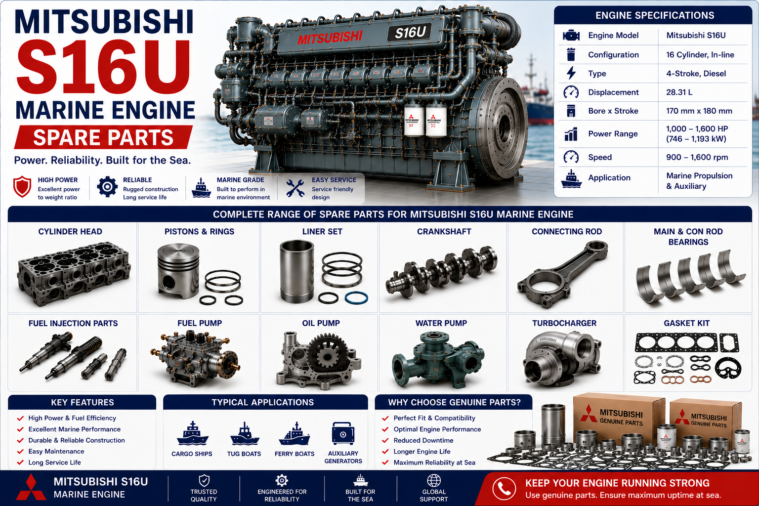 Mitsubishi S16U Marine Engine Spare Parts