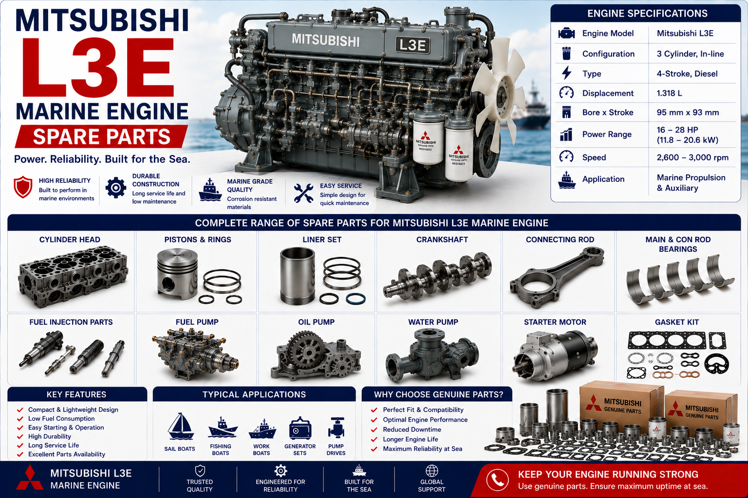 Mitsubishi L3E Marine Engine Spare Parts
