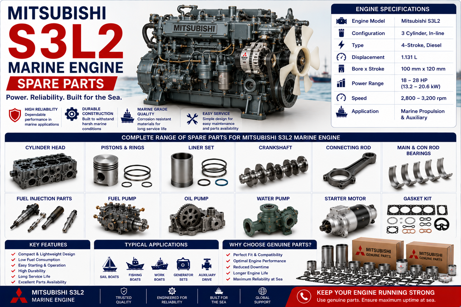 Mitsubishi S3L2 Marine Engine Spare Parts